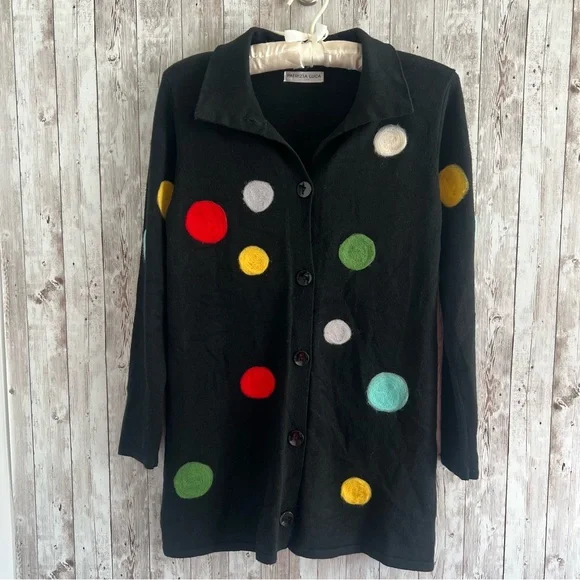 Patrizia Luca Black Cardigan with Multicolor Dots - Picture 1 of 4